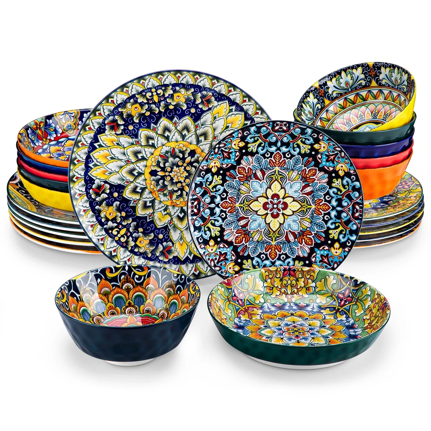 vancasso 12/16/24 Piece Ceramic Dinnerware Bohemia Retro Ceramic Dinnerware Set Free US Shipping Vibrant Colors Plates Bowls
