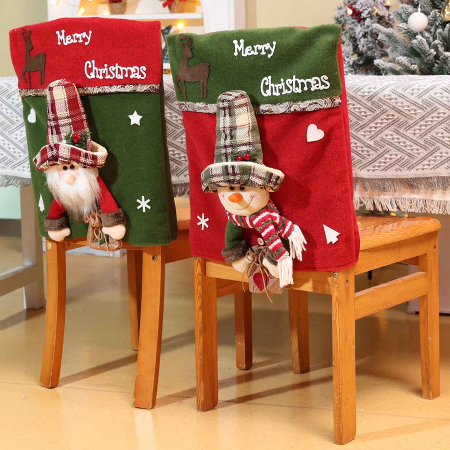 46x54cm Creative Xmas Slipcovers 3D Santa Claus/Snowman/Elk Chair Cover 2025 New Year Kitchen Decoration Dining Chair Back Cover