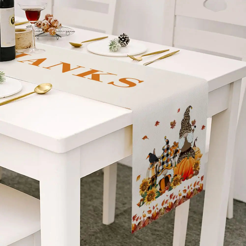 13x70in Orange Pumpkin Maple Kapok Linen Table Flag for Kitchen Coffee Dining Table Easter Thanksgiving Oil-proof Table Cloth