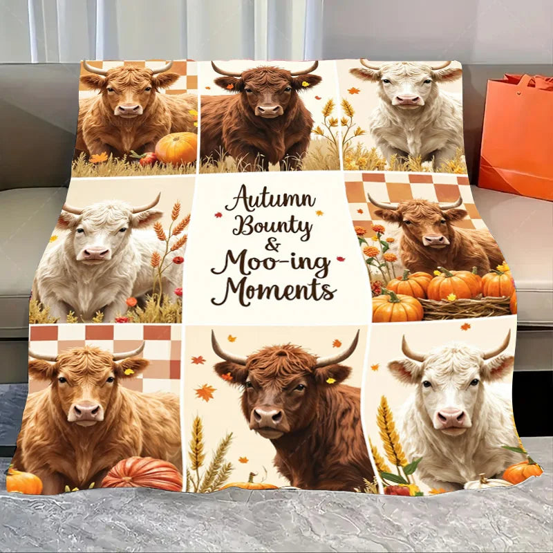 1pc Flannel Blanket Cozy Highland Cow Print Blanket for Home Decor - Soft & Warm Throw Blanket