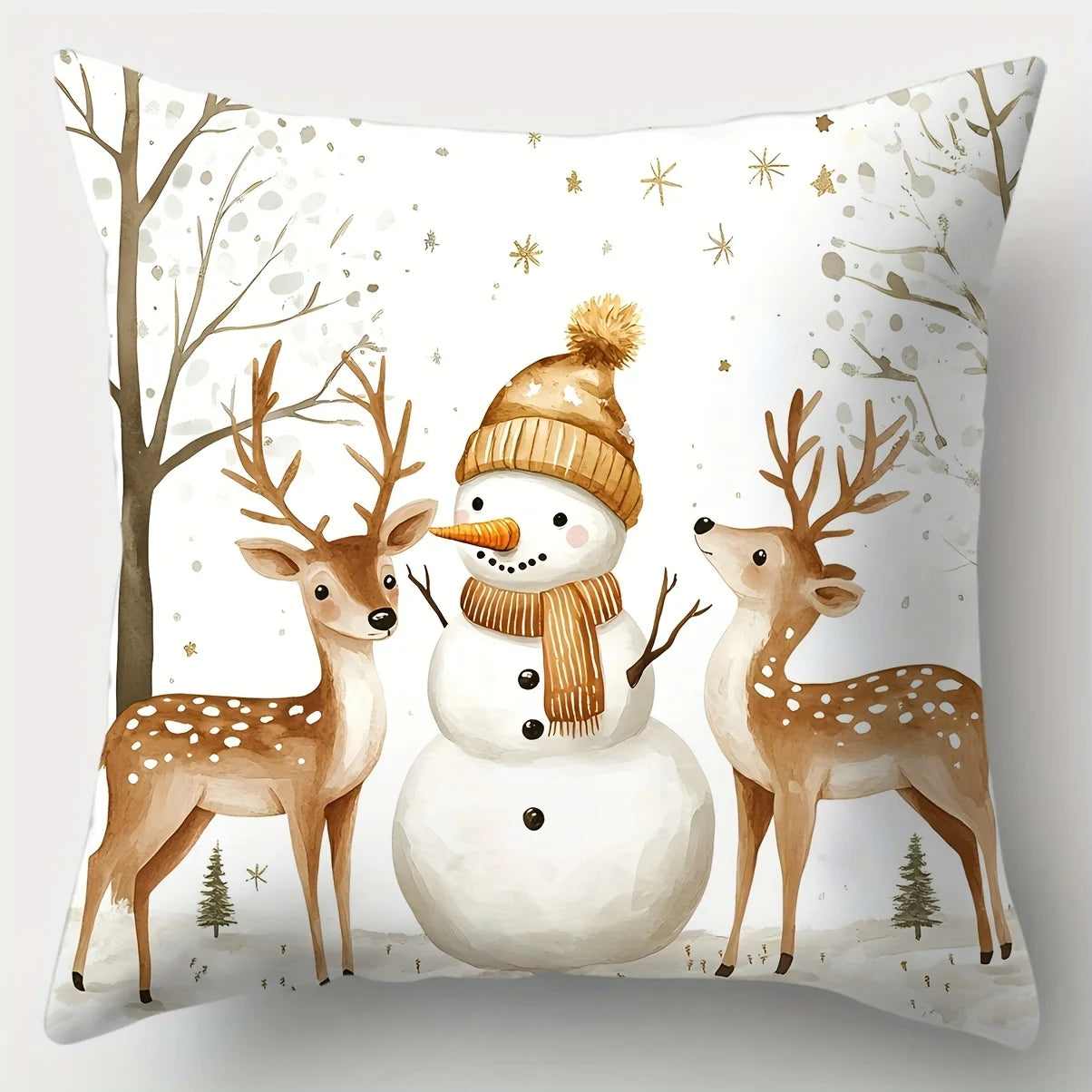 4pcs Set, Christmas Pillowcase, Golden Christmas Series Pillowcase, 17.7"*17.7", Single Side Print, Christmas Decoration, Sofa W