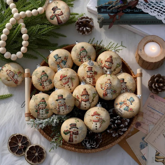 Outus 16 Pcs Christmas Tree Ornaments Ball Vintage Snowman Decorations for Tree Vintage Style Hanging Ornaments Farmhouse Home