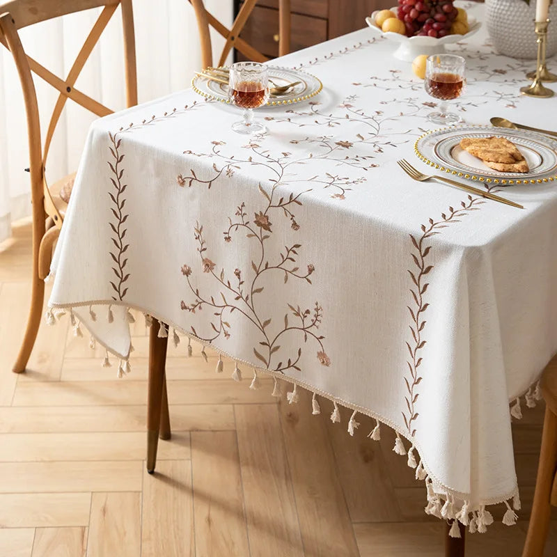 Modern Minimalist White Tablecloth, INS Style Cotton Linen Fabric, Fresh Rectangular Waterproof Dining/Desk Cover