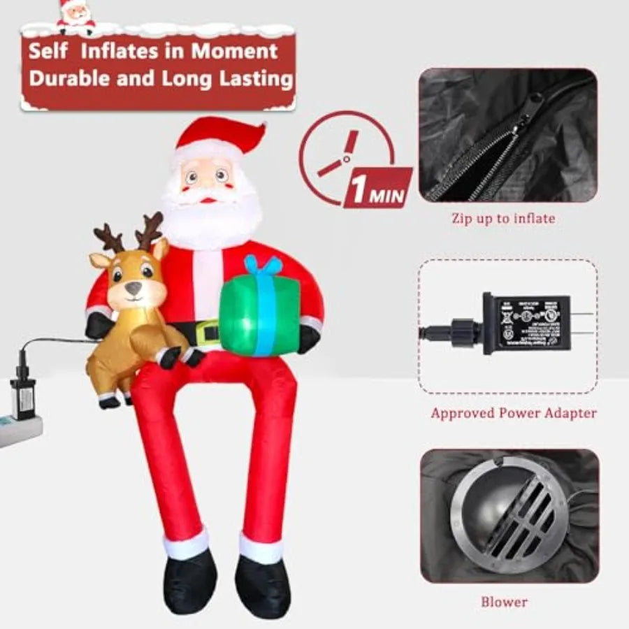 9.5Ft Christmas Inflatables Santa Outdoor Decoration Sitting Santa Claus Christmas Inflatable with LED Light Climbing Santa Inf
