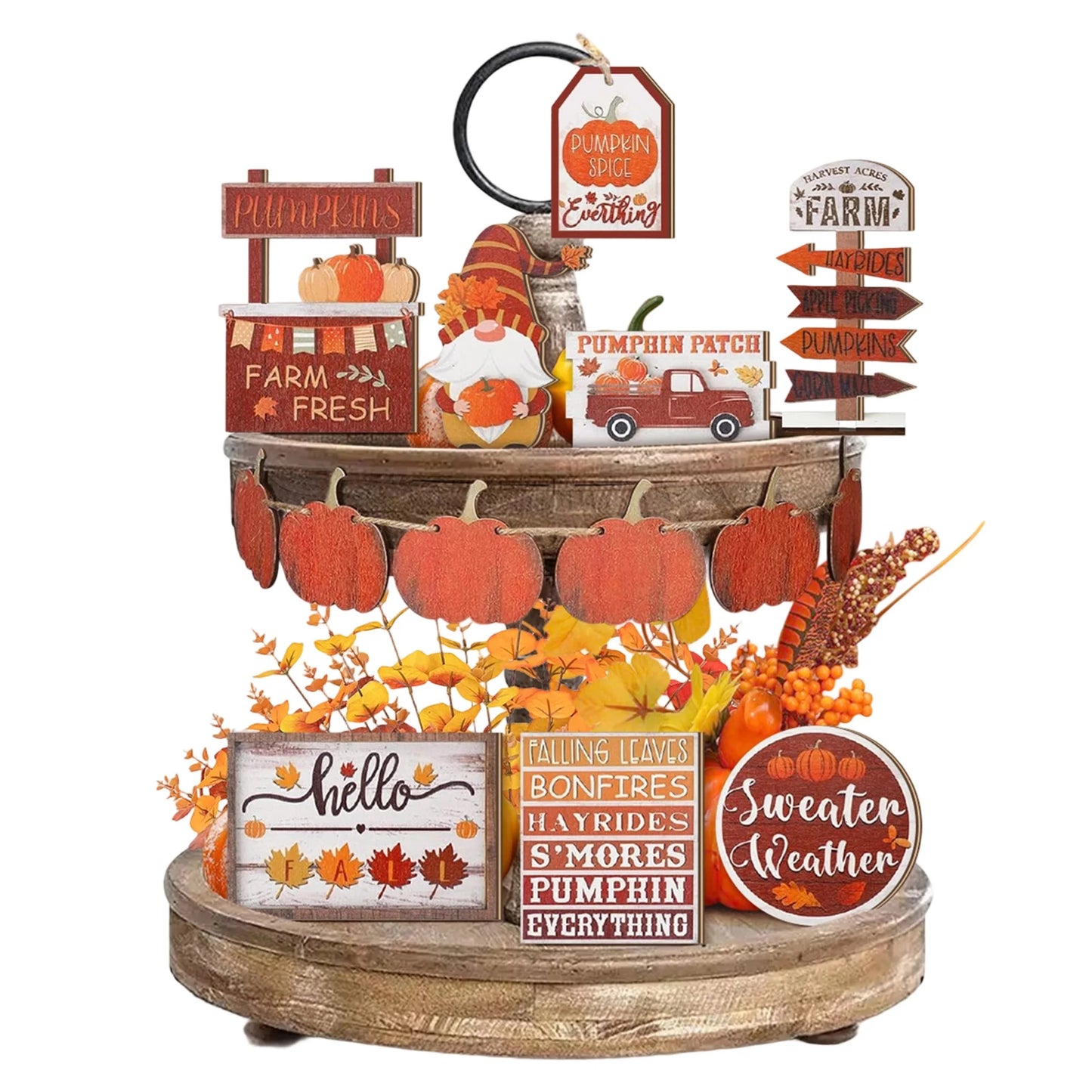 Thanksgiving Harvest Decor Set of 12 Rustic Wooden Pumpkin Maple Leaf Table Centerpieces for Fall Home Party Decorations