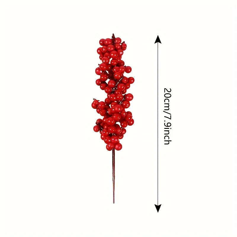 12PCS Set of Bright Red Artificial Christmas Tree Decoration Berries - DIY Holiday Decoration
