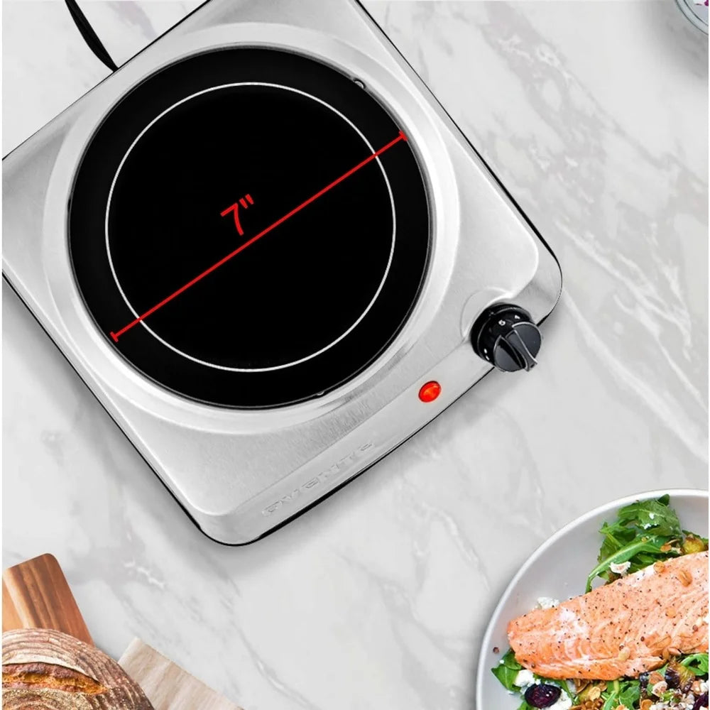 1000W Infrared Electric Hot Plate Countertop Burner Adjustable Temperature Easy Clean Portable Cooktop Home Camping RV
