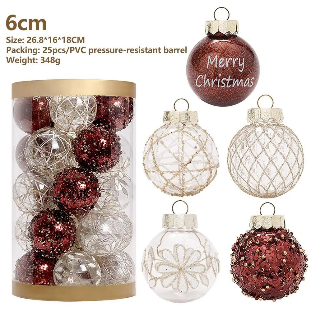 Christmas Tree Balls Hanging 25pcs Christmas Ball Ornaments Glittering Christmas Baubles PVC White Gold Ball Decorations Set