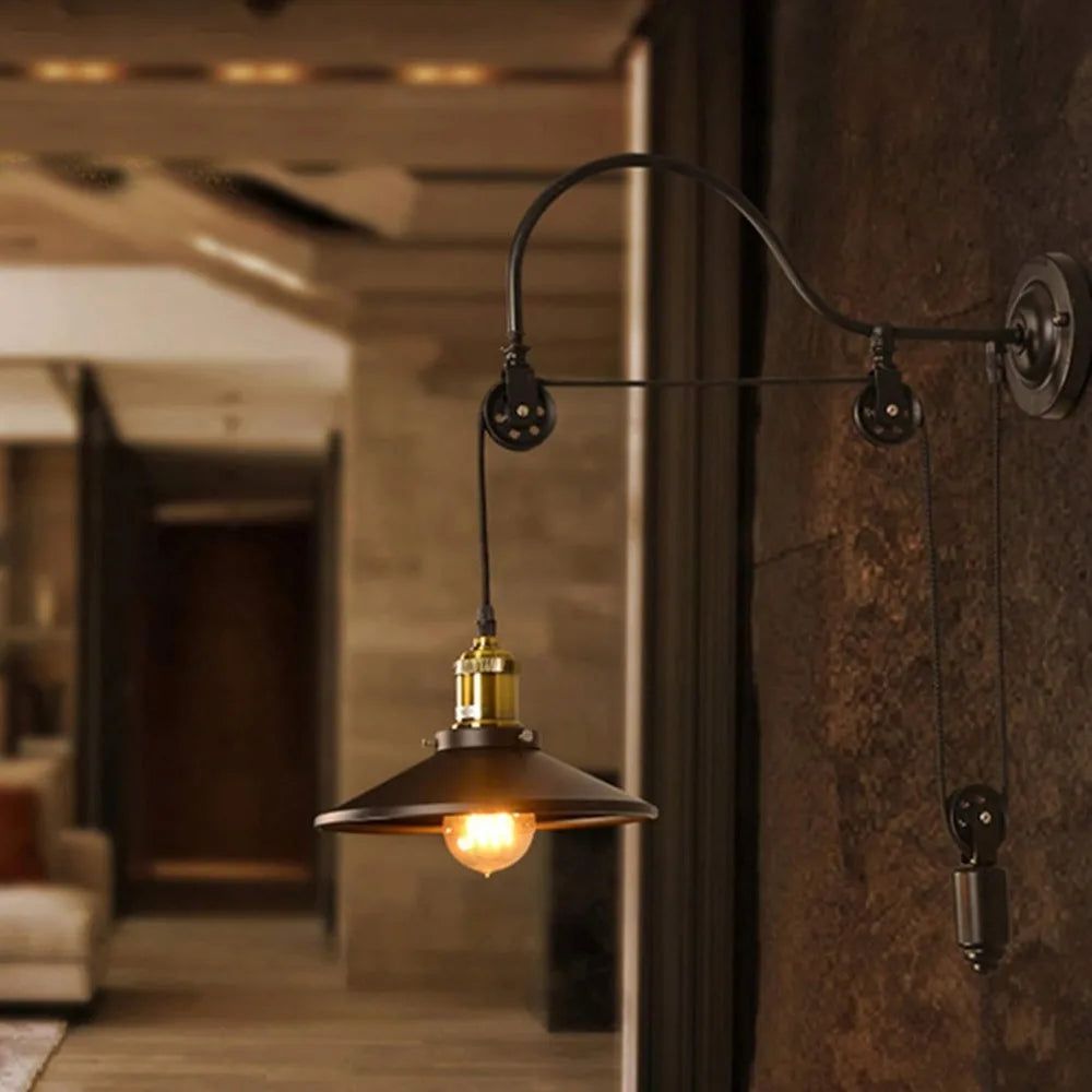 Industrial Wall Sconces Wall Mount Light Fixtures Gooseneck Wall Light Fixture Adjustable Pulley Wheel Wall Mounted Lamp