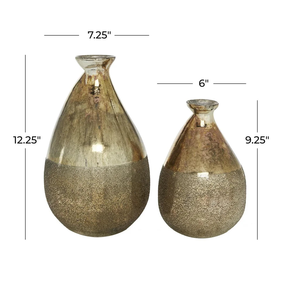 Teardrop Glass Vases Set of 2 Unique Textured Design Rustic Centerpiece Home Decor Living Room Dining Accent
