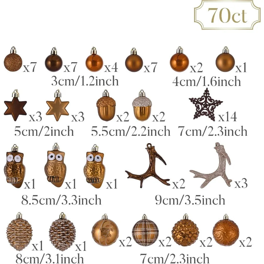 Valery Madelyn Fall Ornaments for Christmas Trees 70ct Bronze Copper and Gold Shatterproof Christmas Tree Decorations Woodland