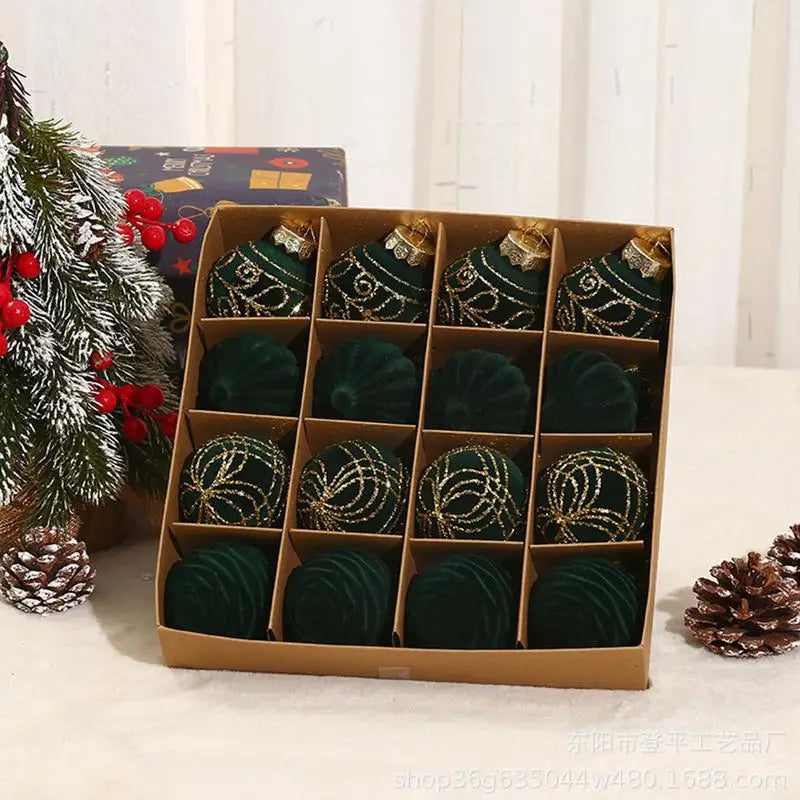 16pcs 8cm Christmas Ball Ornaments Christmas Tree Hanging Party Decoration 2024 Velvet Christmas Spheres Pendant Party Supplies