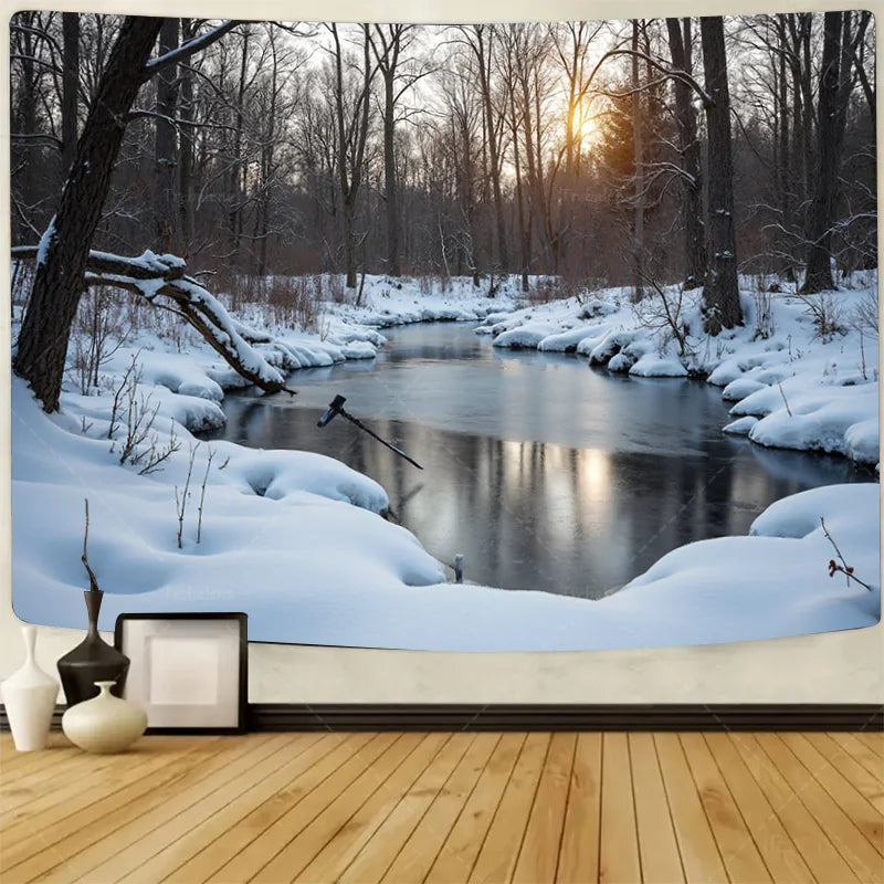 1pc Wall Tapestry Mystic Forest Tapestry - Dark Woods with Glowing Eyes, Spooky Night Scene Decor
