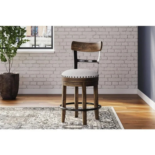 XMSJ-Valebeck Rustic Farmhouse 24.5” Counter Height Swivel Bar Stool, Brown