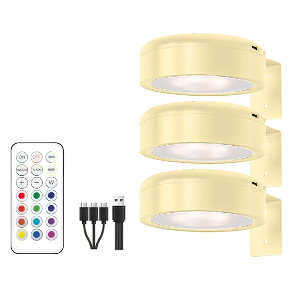 LED Wall Sconces Light Touch Control Remote 3 Colors & RGB LED Spotlight Wall Lights Wireless Picture Light Recharge Night Light