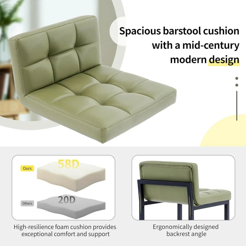 TTY Set of 3, Upholstered PU Leather Counter Height Barstools with Low Back and Thickened Metal Legs, Modern UE
