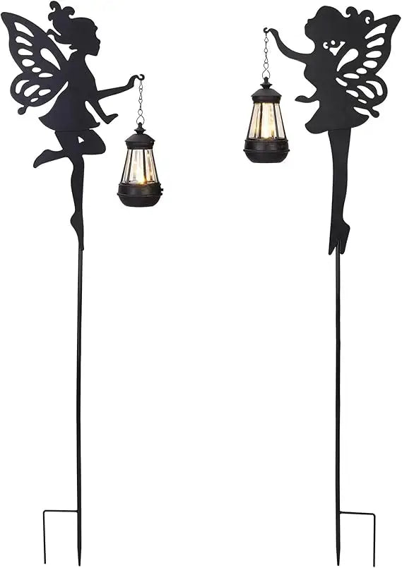 Fairy Garden Accessories Halloween Decorations Lawn Ornaments 1 Pair - Solar Lights Outdoor Garden Statue, Metal Stakes Decorati