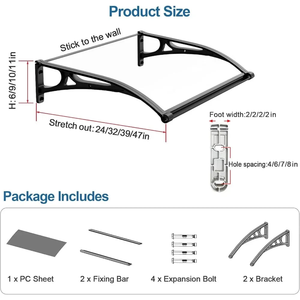 Awning for Door Entrance, Awnings for Doors, Polycarbonate Cover Outdoor Front Door Patio UV/Rain/Snow Protection