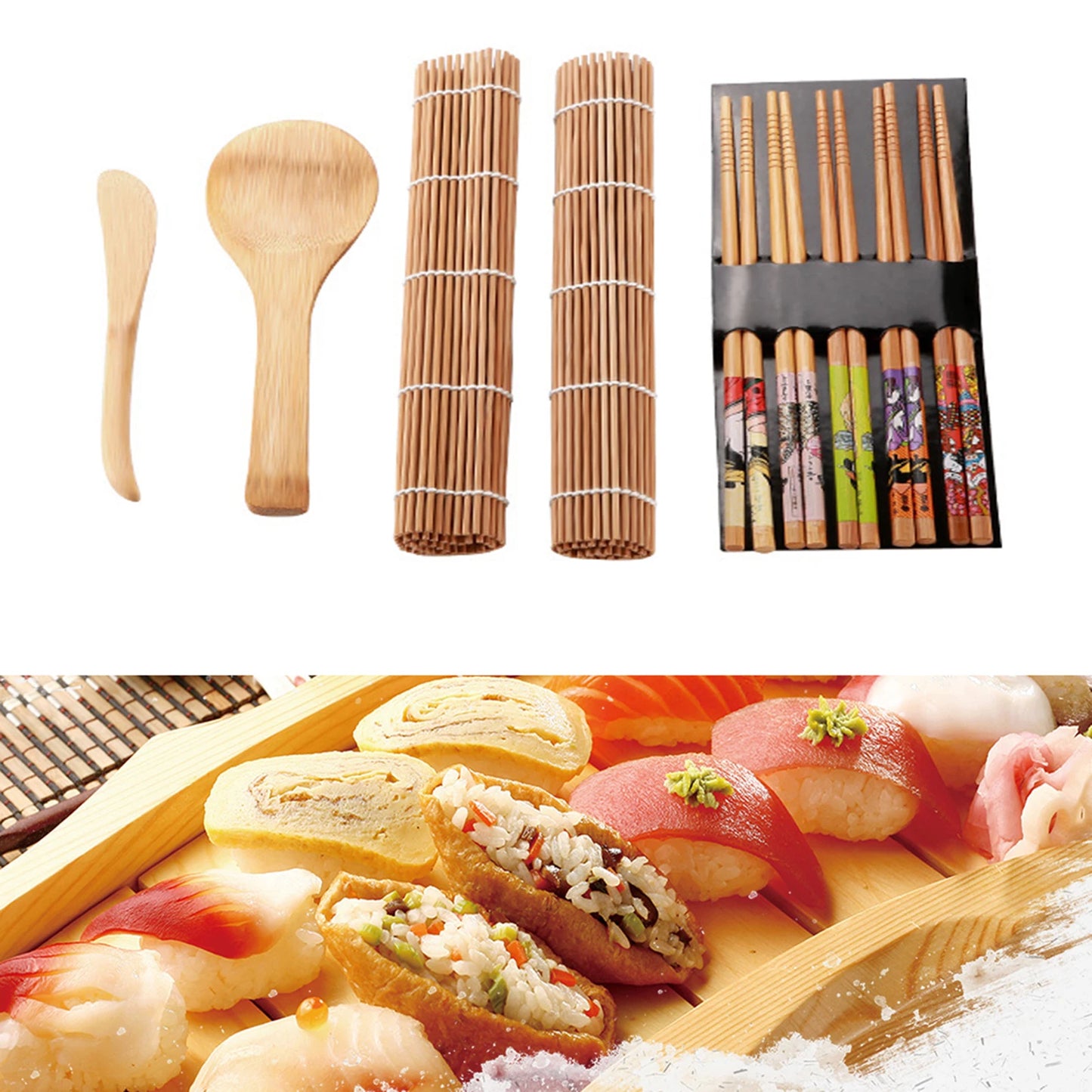 13Pcs/set Bamboo Sushi Making Kit Family Office Party Homemade Sushi Gadget For Food Lovers