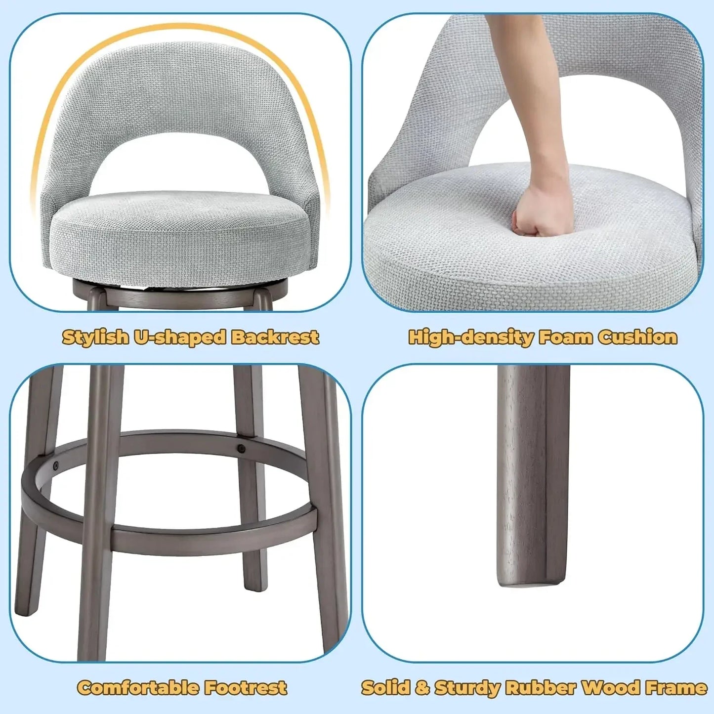 Counter Height Barstools Set of 4-26" Swivel , Velvet Upholstered Bar Stool, Modern Stools for Kitchen Island & Pub, Grey Green