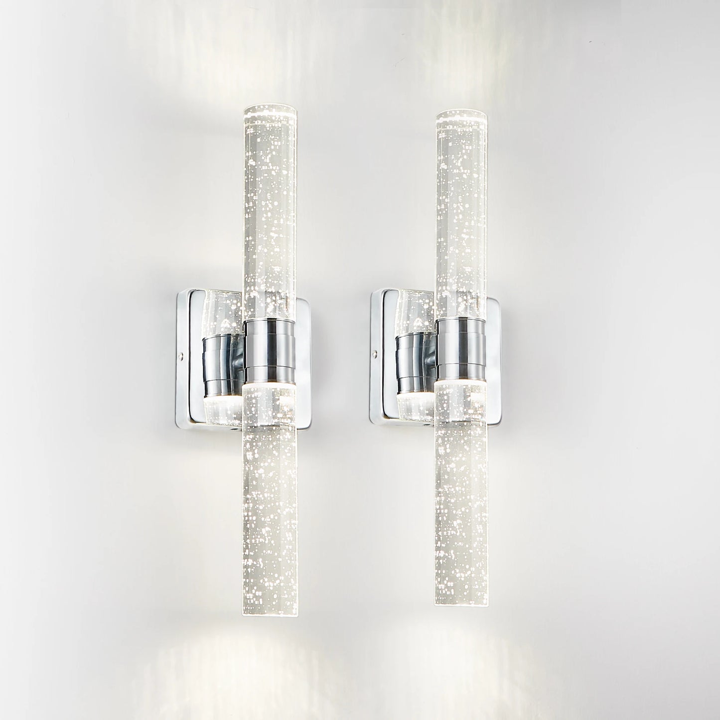 2-Piece LED Wall Lighting - Chrome/Golden Finish Bubble Crystal Design, 4000K Warm White Light for Bathroom, Bedroom, Living Room - Vertical Wall Mounted Dressing Table Lamp - Energy-Saving Modern Style-16.9inch (H)