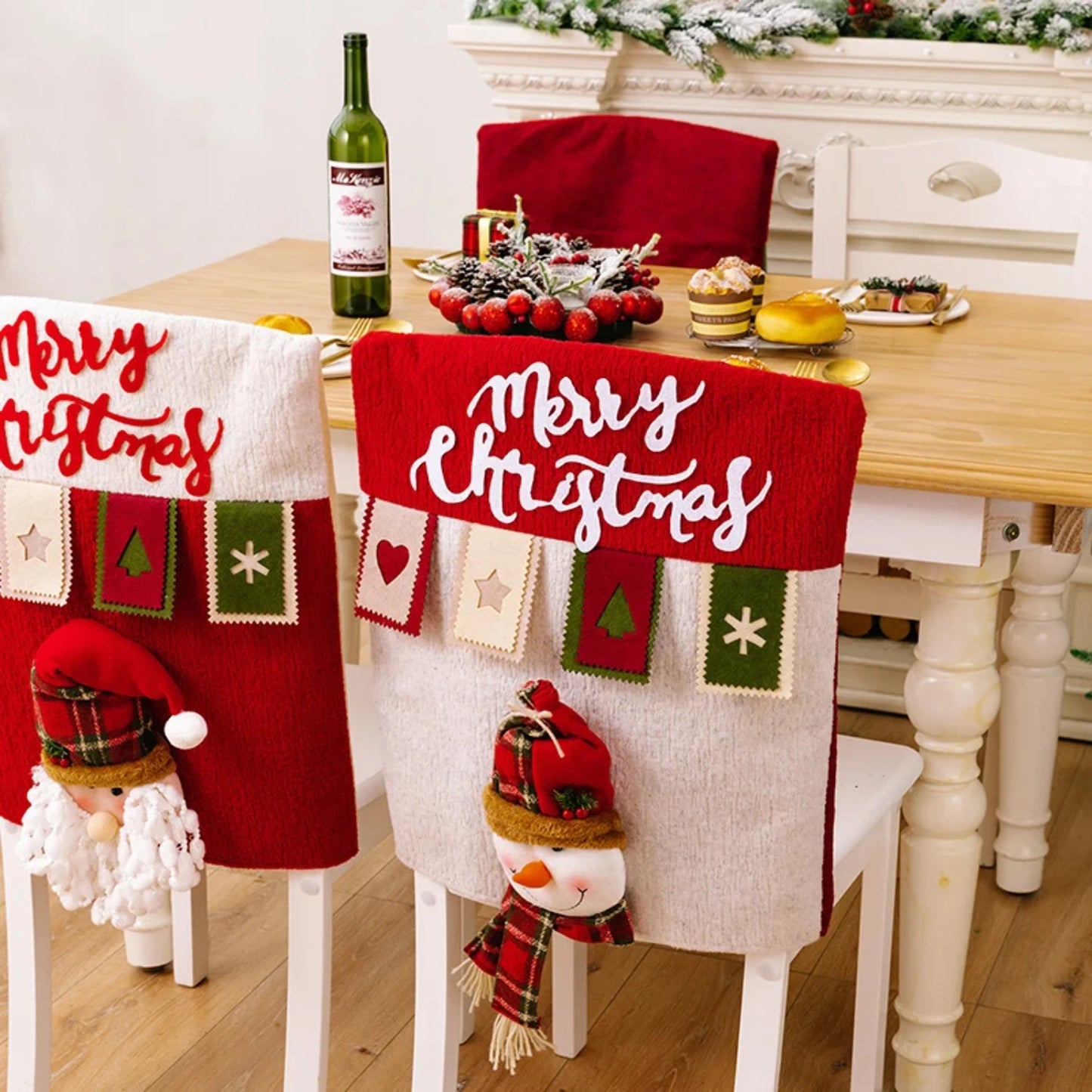 Linen Three-Dimensional Santa Claus Christmas Seat Cover Table Red Hat Chair Back Covers Xmas Decorations    Year