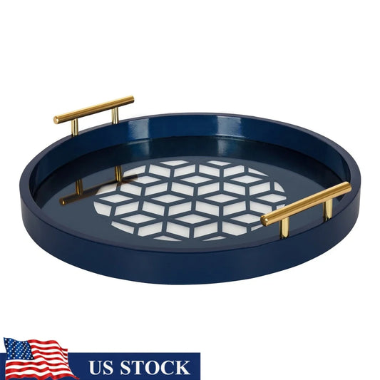 Modern Decorative Serving Tray Round Accent Tray with Metal Handles Multifunctional Centerpiece Tray Vanity Coffee Table Home