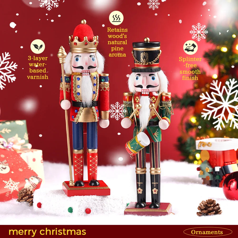 2PC Christmas Nutcracker Soldier Puppets Creative Gifts Wooden Crafts Home Desktop Christmas Decorations
