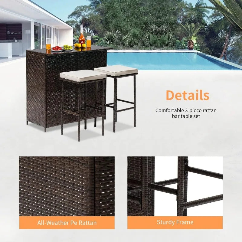 Wicker Patio Furniture 3 Piece Patio Set Chairs Wicker Outdoor Rattan Conversation Sets Bistro Set Coffee Table