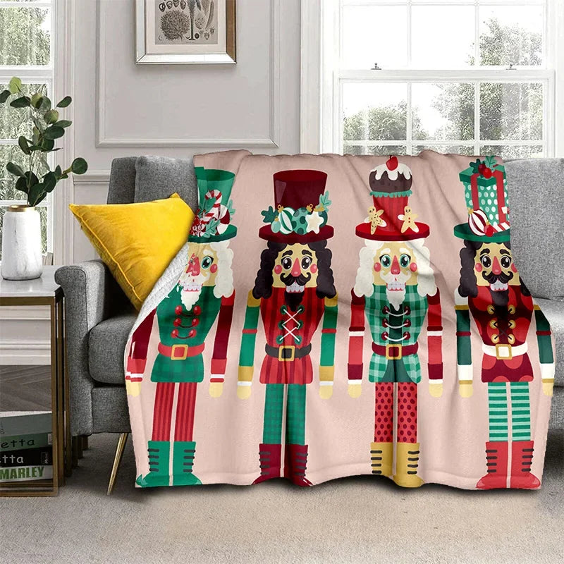 Nutcracker Christmas Tree Cartoon Blanket,Soft Throw Blanket for Home Bedroom Bed Sofa Picnic Travel Office Cover Blanket Kids