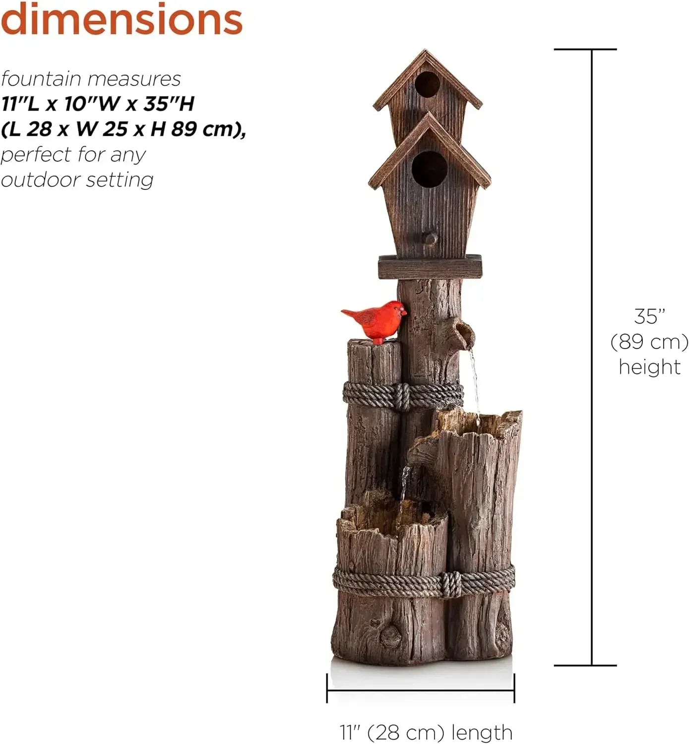 35" Tall Outdoor 3-Tier Birdhouse Water Fountain Yard Art Decor