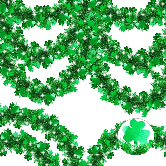 33 FT St Patricks Day Tinsel Garland St Patricks Day Decorations Shamrock Garland Clover Green Twist Metallic Hanging St Patrick