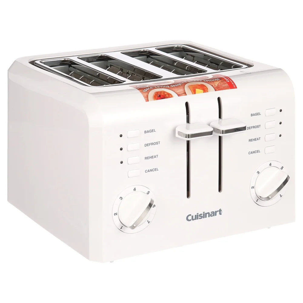 4 Slice Compact Toaster with High Lift Carriage Dual Controls 7 Shade Settings Reheat Defrost Bagel Function Slide Out Crumb