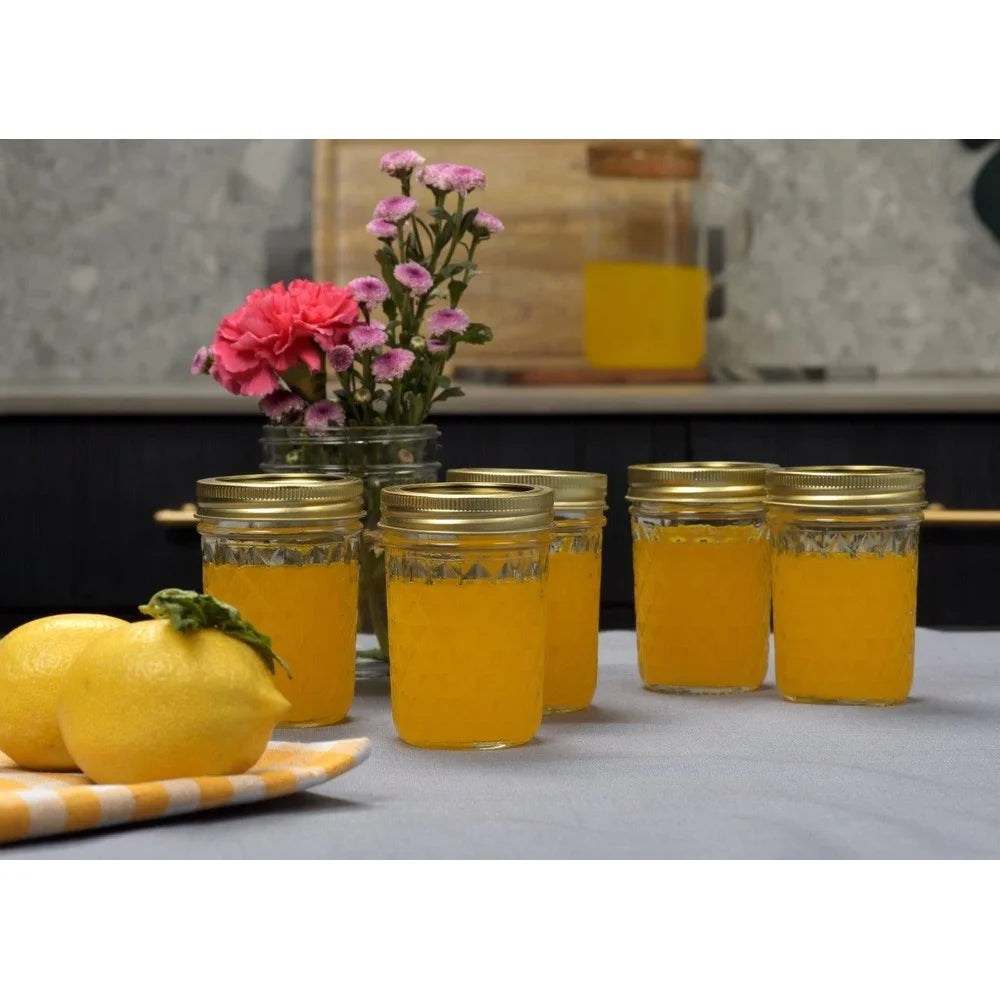 8oz Clear Quilted Glass Canning Jars Set 12 Count Airtight Seal Regular Mouth Dishwasher Safe Jams Pickles Sauces Preserving