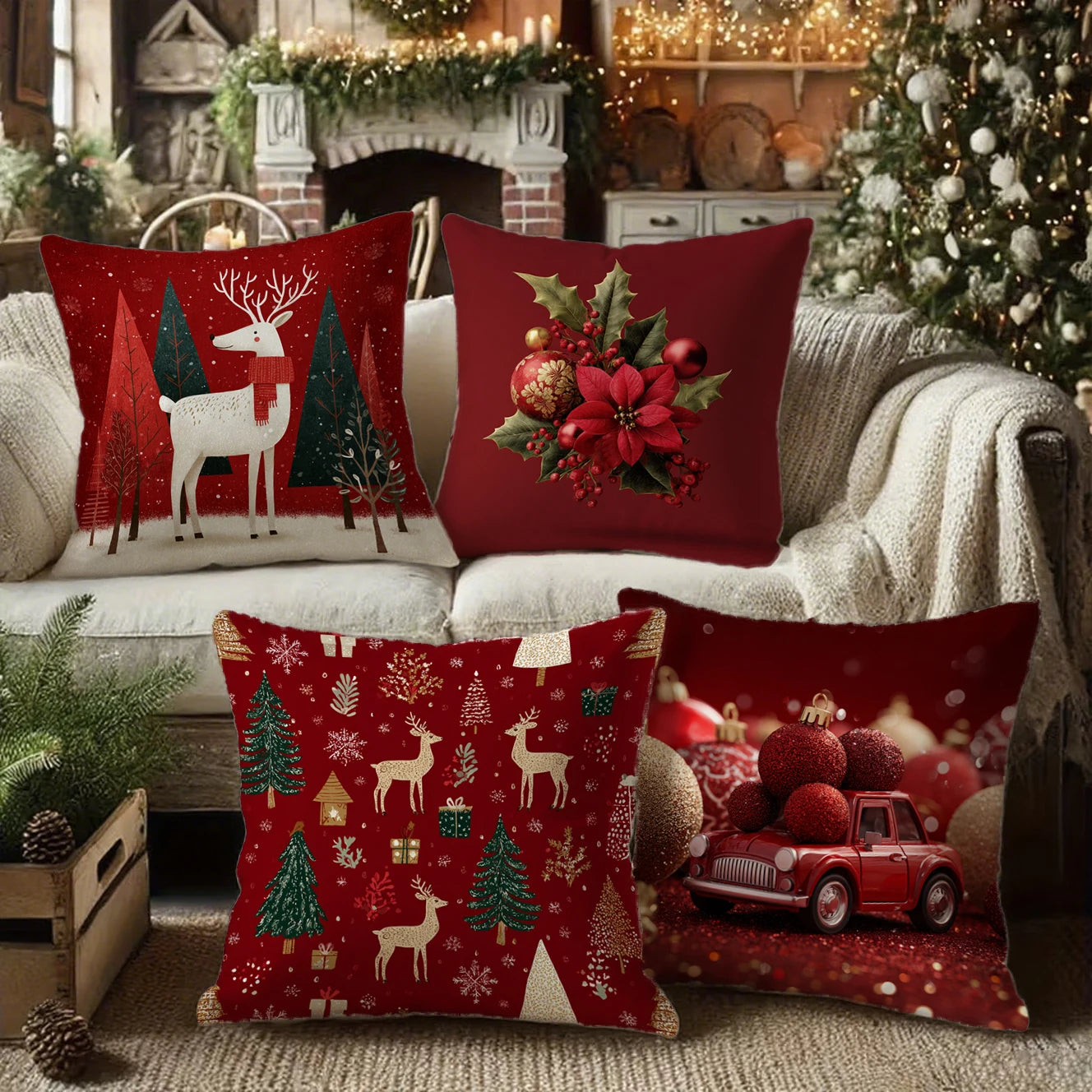Festive Christmas Pillowcases DecorSuitable for sofa car bedroom decorative cushion cover pillow cover