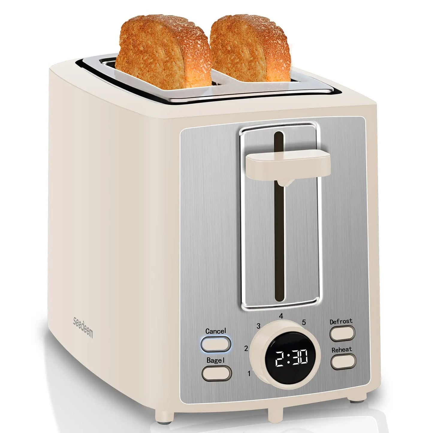 Toaster 2 Slice,LCD Display,7 Shade Settings,1.４'' Extra Wide Slots Toaster,4-in-1 Functions,Removable Crumb Tray, 900W