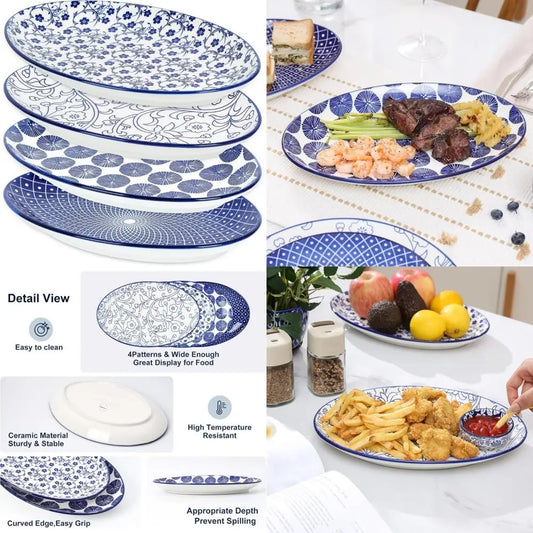 serving platters ceramic, 12 inch serving dishes for party entertaining, oval serving plates for sandwich, appetizer, fruit, mi