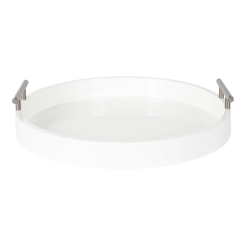 Modern Round Serving Tray Decorative Accent Tray Storage Display with Polished Metal Handles Glossy Finish Protective Pads
