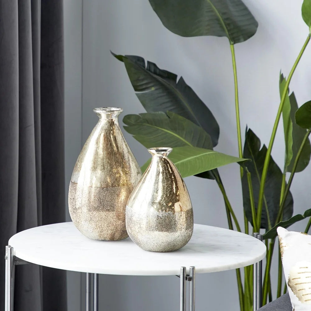 Teardrop Glass Vases Set of 2 Unique Textured Design Rustic Centerpiece Home Decor Living Room Dining Accent