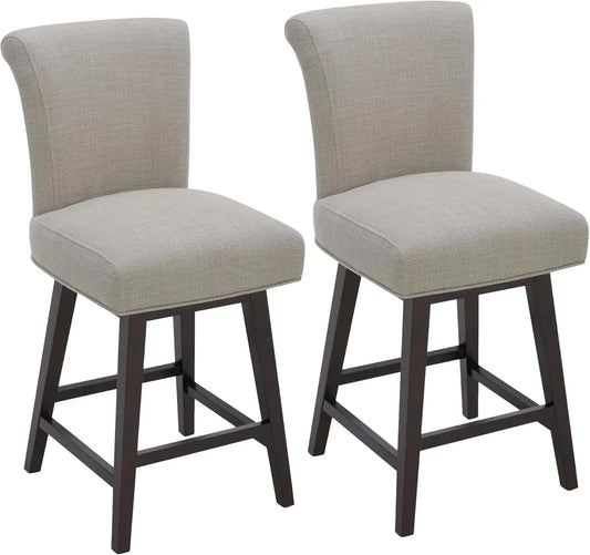 26 Inch Counter Height Swivel Bar Stools Set of 2, FSC Certified Modern Fabric  Barstool Chair with Back, Flax Beige