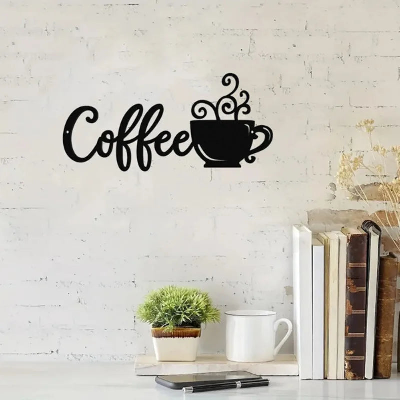 1pcs Coffee Cup style Metal Wall Art Coffee Wall Sculpture Sign Wall Decor for Kitchen Restaurant Shop Decors Accessories