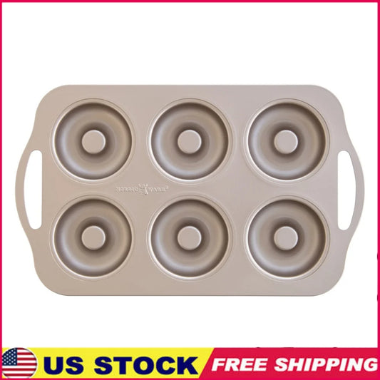 6 Cavity Nonstick Carbon Steel Donut Pan Baking Easy Release Handle Design Kitchen Bakeware Rose Gold Finish