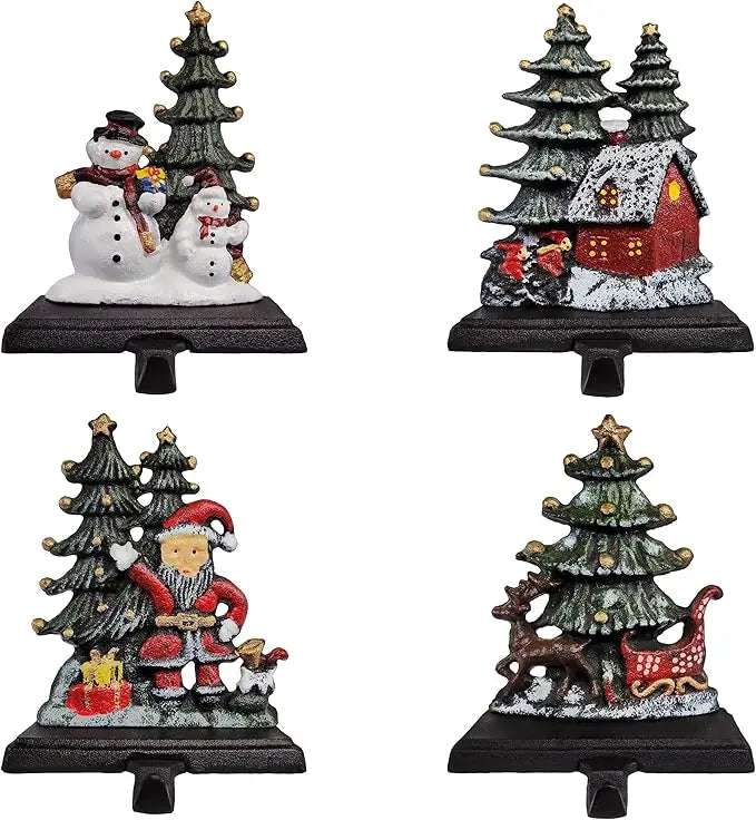 Lulu Decor, Cast Iron Christmas Stocking Holder, Sleigh with Deer, Santa's Gift Sleigh, Holiday Home & Snowman with Festive Chee