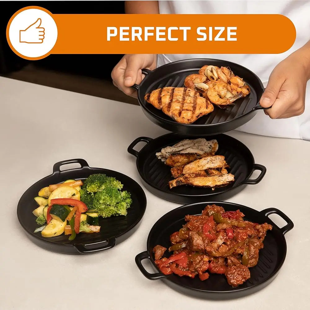 10"" X 6"" Bla Porcelain Set Of 4 Serving Platters. Amazing Lasagna Pan With Handle, Matte Glaze Baking Dish Dinner Plates,