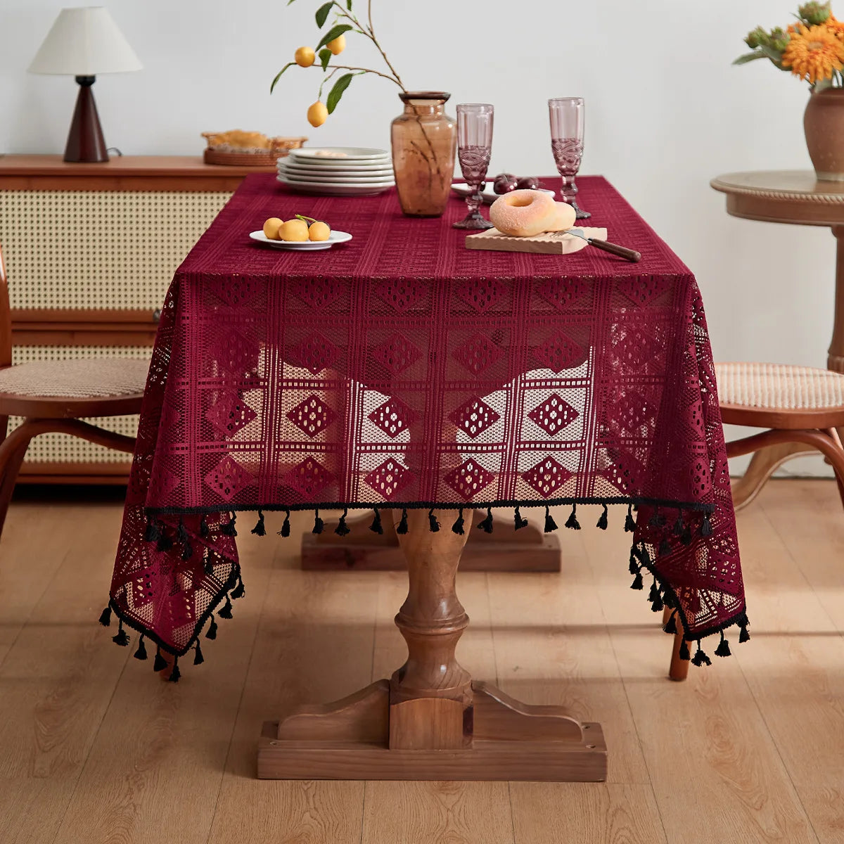 Luxury Style tablecloth, elegant hollow lace, non-slip dustproof dining table cover, durable fabric for home use, wholesale