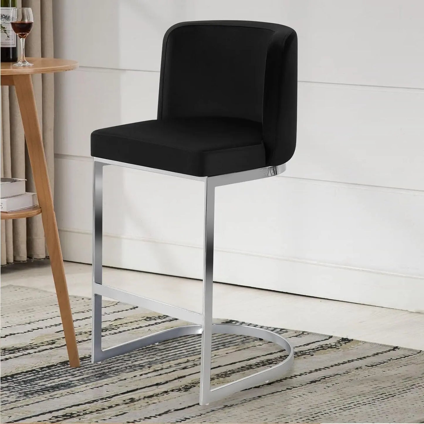 Counter Height Bar Stools Set of 3, Modern 26" Counter Stools with Back and C-Shaped Metal Frame, Upholstered Faux Leather