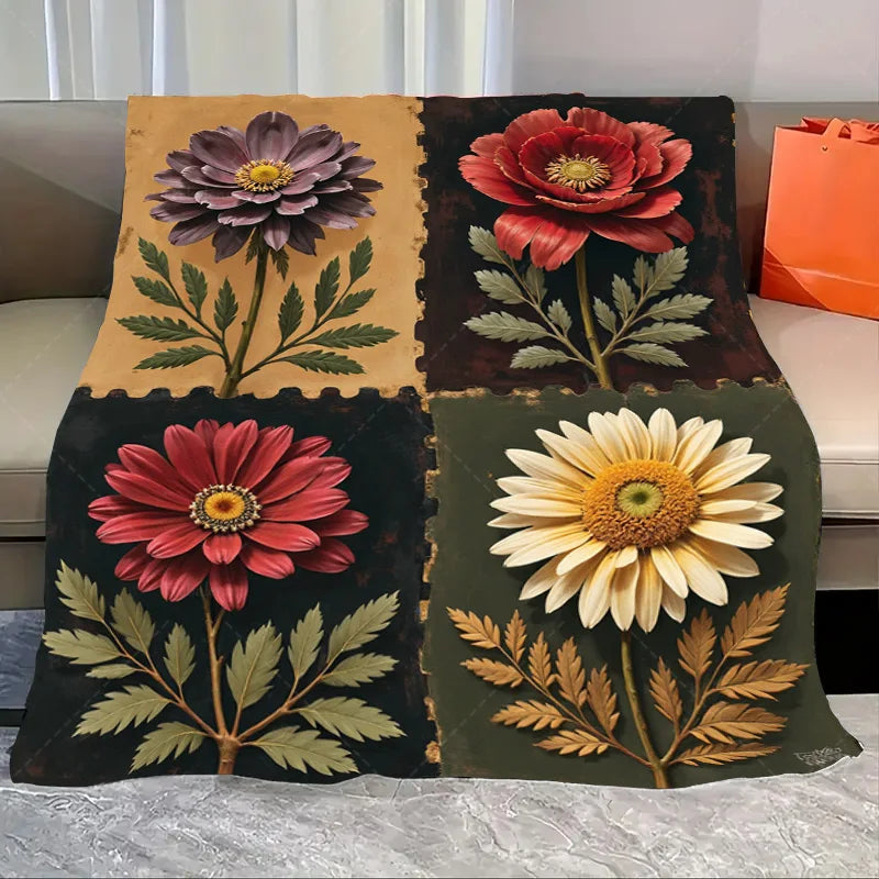 1pc Flannel Blanket "Boho Floral Blanket with Celestial Stars and Moons for Cozy Nights"