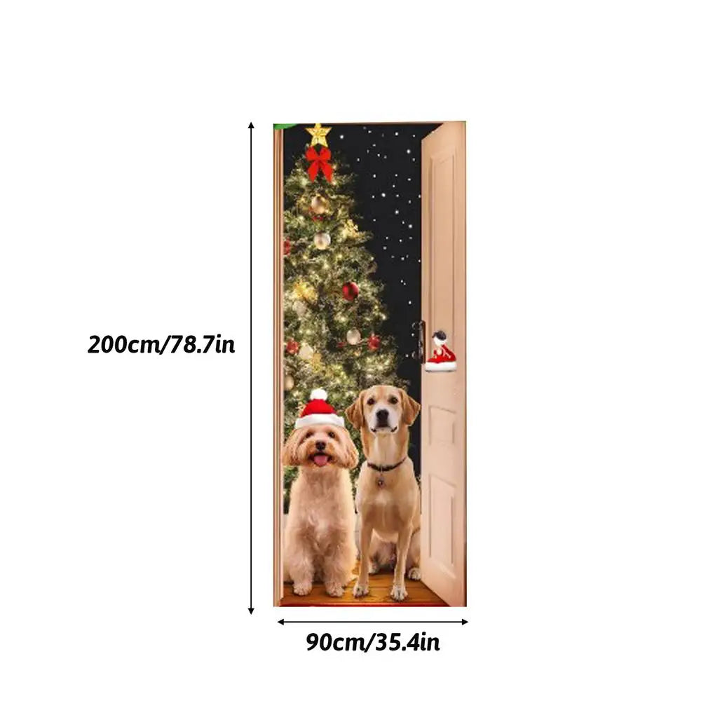 Christmas Door Cover Door Christmas Cover Santa Claus Puppy Door Cover Banner Window Door Cover Versatile Christmas Door Wrap