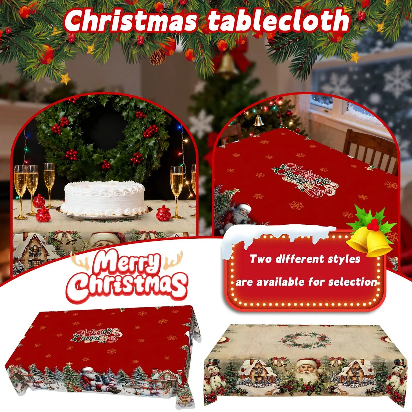 Short Plush Rectangular Tablecloth For Christmas Featuring Red Snowmen And Christmas Decorations Waterproof Christmas Tablecloth