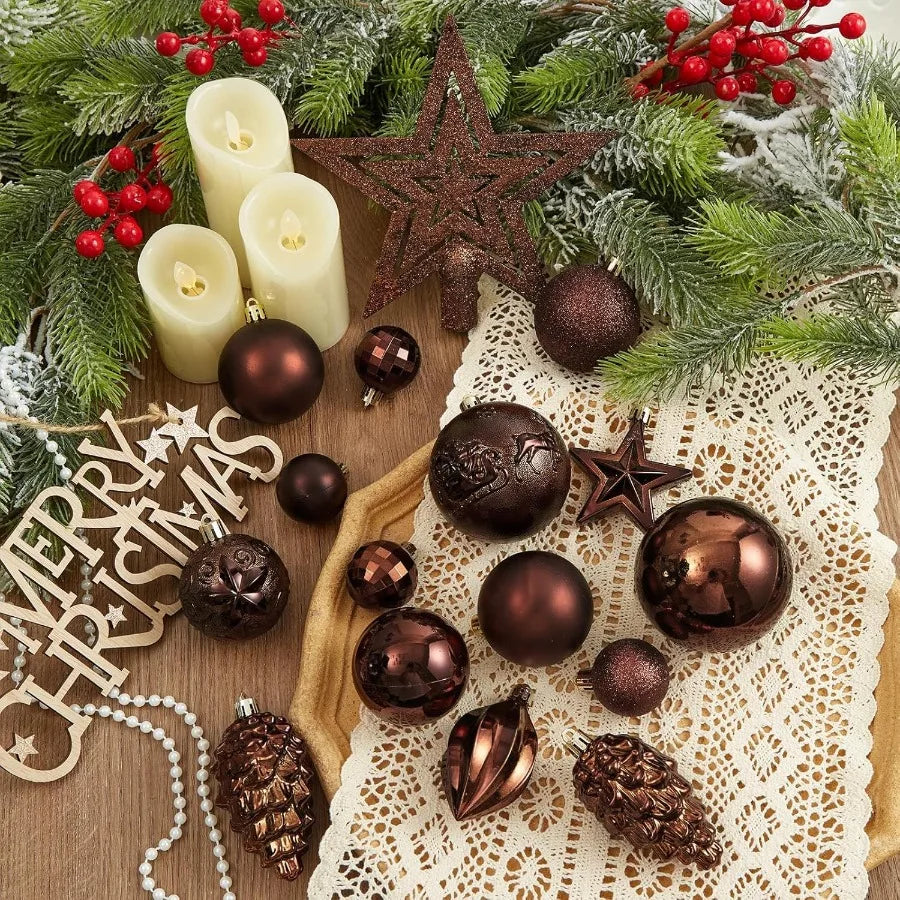 43pcs Shatterproof Christmas Ball Ornaments with Loop for Xmas Holiday Party Wreath Home Decoration Coffee Brown Durable and El
